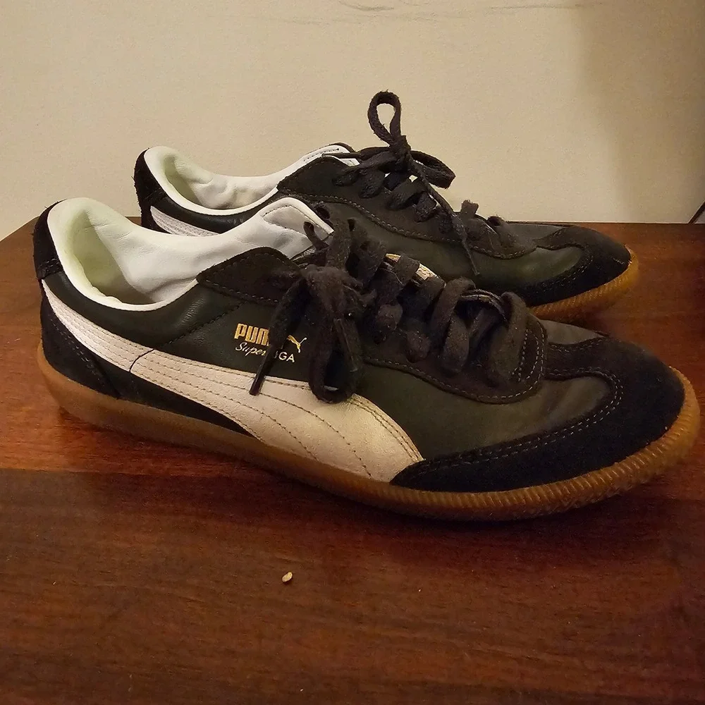 Puma Super Liga OG Retro Mens Sneakers Black White Gum Sole Shoes Size 9 vintage